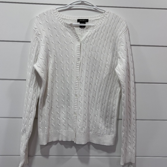 Eddie Bauer made in Australia white knit cardigan cotton blend size L-read descr - Picture 1 of 16